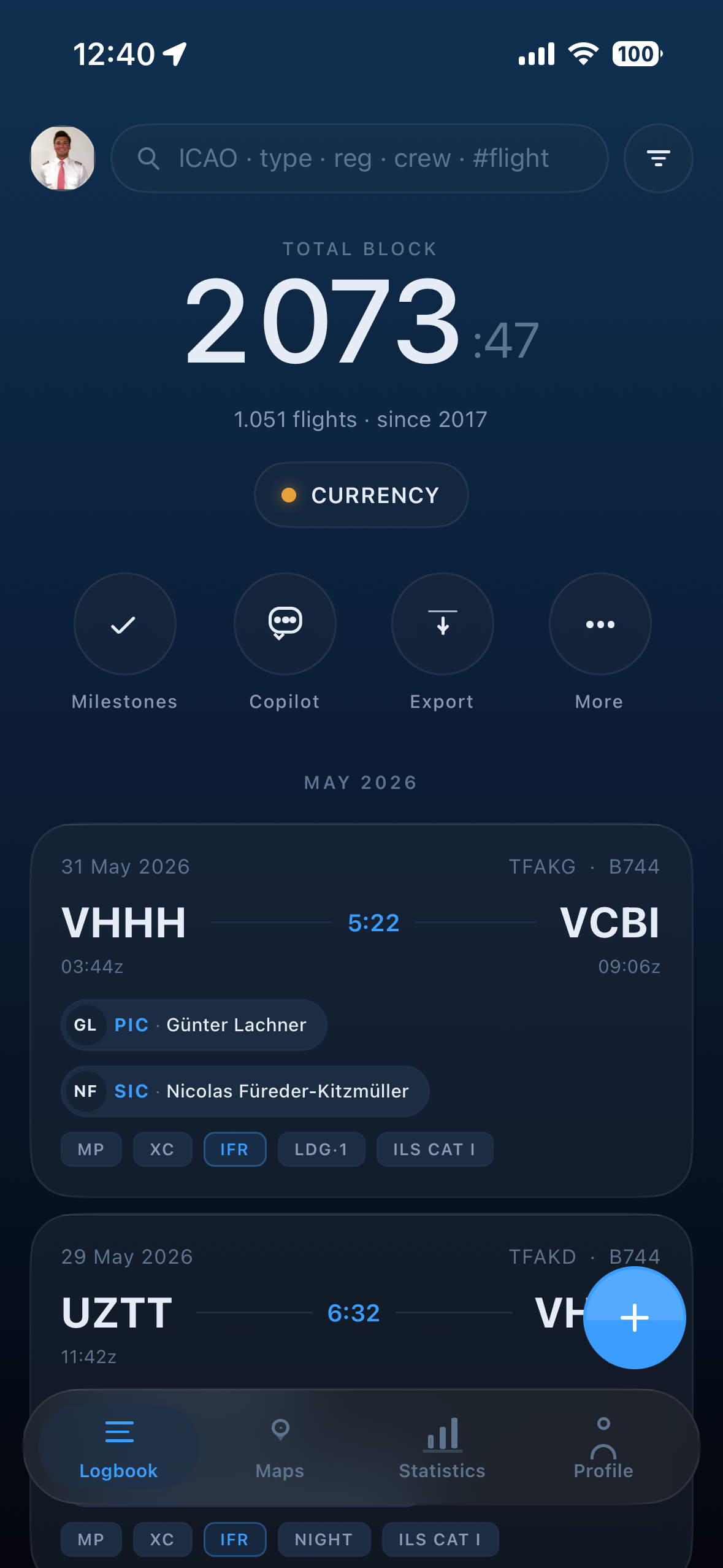 Aeroboard Log — Logbook view